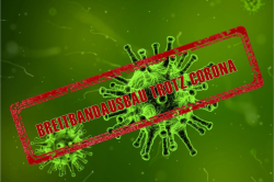 Grünes abstrahiertes Bild eines Virus. Davor steht als Text "Breitbandausbau trotz Corona".